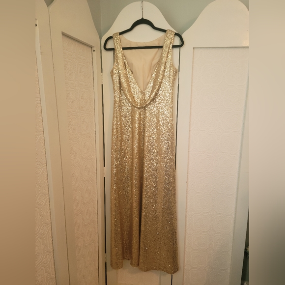 Christina Wu Size 8 Gold Sequined Dress - Style #22704 - Picture 8 of 11